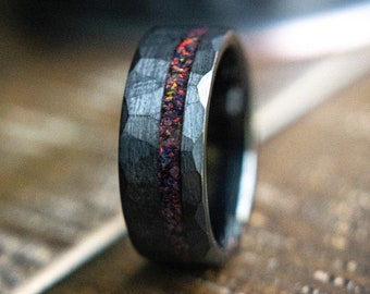 Men's Black Wedding Rings- Black Hammered Men's Ring- Tungsten Rings- Men's Opal Rings - Men’s Engagement Rings- Gambit