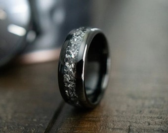 Men's Wedding Ring- Tungsten Wedding Band- Men's Meteorite Ring- Black Men’s Wedding Band- Men’s Tungsten Ring- Romeo 2.0