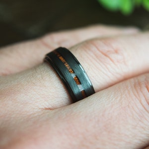 Koa Men’s Wedding Ring- Black Tungsten Ring - Men's Wedding Rings -Men's Wedding Bands- Men's Black Wedding Rings - Carter