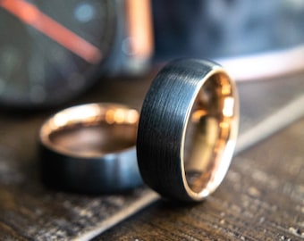 Men's Black Wedding Ring - Men's Tungsten Ring-  Men's Rose Gold Wedding Ring - Men's Black Ring- Liam