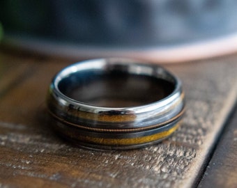 Black Whiskey Barrel Ring, Men’s Wedding Band, Men’s Wood Wedding Ring,Mens Wedding Ring Tungsten,Wood Wedding Ring,Marley