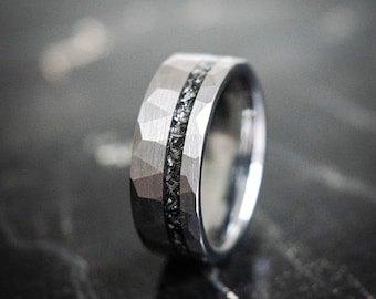 Meteorite Ring- Hammered Wedding Ring- Men’s Wedding Ring- Hammered Brushed Tungsten Band- Meteorite Mens Wedding Ring- Anakin