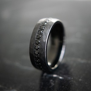 Black Diamond Men’s Wedding Ring - Men&#39;s Wedding Band- Men&#39;s Eternity Ring- Men&#39;s Diamond Wedding Ring- Men&#39;s Wedding Rings- Tungsten Ring