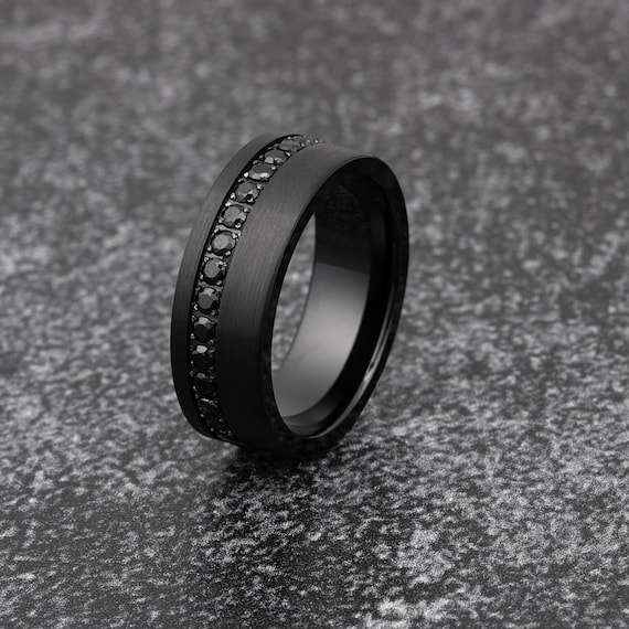 Anillo de bodas de zafiro negro para hombre Alianza de bodas