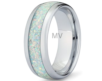 Galaxy Opal Men's Wedding Ring- Men's Wedding Band- Opal Men's Ring- Men's Wedding Rings- Tungsten Opal Ring- Opal Ring Silver
