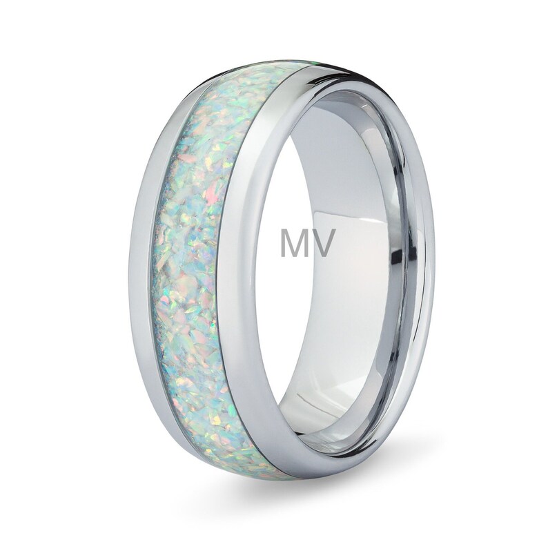 Galaxy Opal Men's Wedding Ring Men's Wedding Band Opal Men's Ring Men's Wedding Rings Tungsten Opal Ring Opal Ring Silver image 1