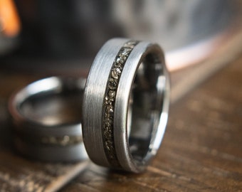 Meteorite Men's Wedding Ring- Men's Wedding Bands- Tungsten Men's Ring- Rose Gold Men’s Rings- Men’s Tungsten Wedding Ring- Arian