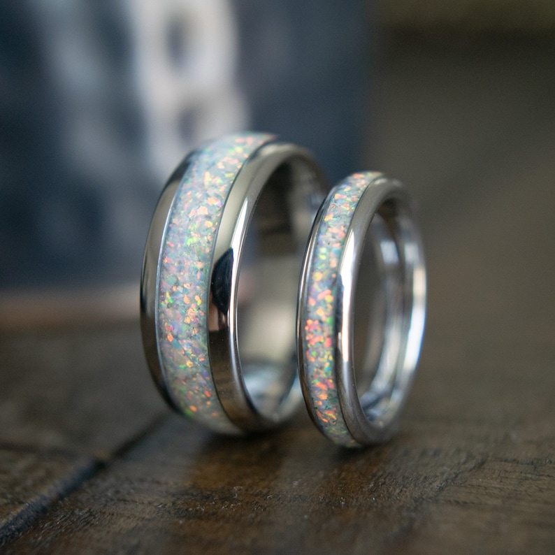 Opal Wedding Rings Couples His and Hers Wedding Bands Set Opal Rings Opal Matching Wedding Rings Couples Opal Rings Men's Opal Ring image 1