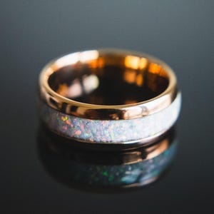 Galaxy Opal Men&#39;s Wedding Ring- Men&#39;s Rose Gold Wedding Band- Opal Men&#39;s Ring- Men&#39;s Wedding Rings- Tungsten Opal Ring- Beast Rose Gold
