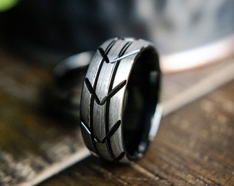 Men's Tungsten Wedding Ring- Men’s Wedding Band- Men's Tire Wedding Rings- Mechanic Men’s Wedding Rings- Men’s Tungsten Ring- Mechanic