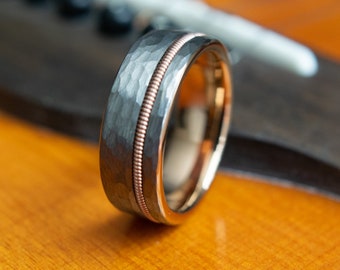 Anillo de bodas de guitarra para hombre - Alianza de boda para hombre - Anillo de bodas de cuerdas de guitarra - Anillo de cuerdas de guitarra para hombre - Anillo de tungsteno para hombre - Guitarrista