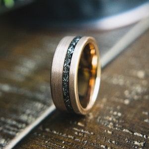 Men&#39;s Wedding Ring - Meteorite Ring- Tungsten Ring-  Rose Gold Men&#39;s Wedding Ring - Meteorite Wedding Band- Engagement Ring- Han Rose Gold