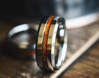 Wood Wedding Band - Tungsten Ring - Engagement Ring- Wooden Ring - Wood Wedding Ring- Noah