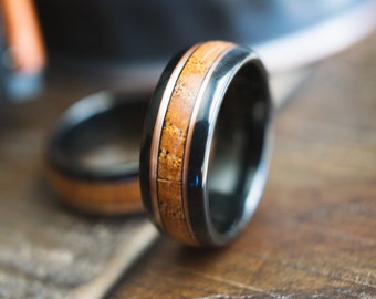 Whiskey Wood Men's Wedding Ring -Men's Tungsten Wedding Ring - Men's Wedding Bands- Men's Wood Wedding Ring-Tungsten Ring Men- Tennes