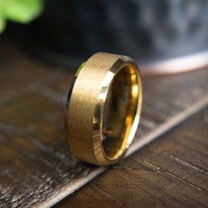 Gold Wedding Band Men - Mens Tungsten Ring- Men’s Promise Ring- Unique Mens Ring- Gold Wedding Ring- Executive