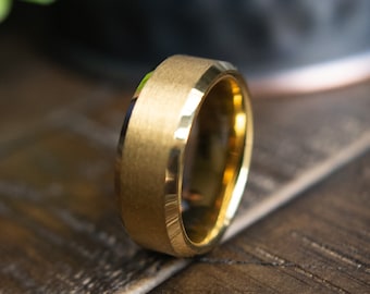 Gold Wedding Band Men - Mens Tungsten Ring- Men’s Promise Ring- Unique Mens Ring- Gold Wedding Ring- Executive