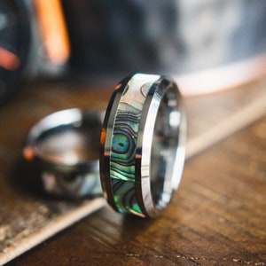 Abalone Shell Wedding Ring- Men’s Wedding Ring- Men's Abalone Rings-Tungsten Wedding Ring Men- Men’s Tungsten Ring-Masterpiece