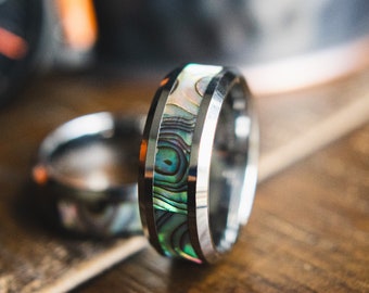 Abalone Shell Wedding Ring- Men’s Wedding Ring- Men's Abalone Rings-Tungsten Wedding Ring Men- Men’s Tungsten Ring-Masterpiece