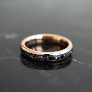 Meteorit Ehering für Frauen - Wolframring für Frauen - Gibeon Meteorit Band - Roségold Ehering für Frauen - Crushed Meteorit - Julia