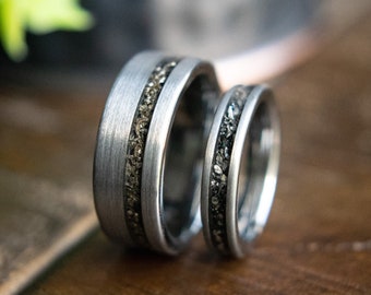 Couples Meteorite Wedding Bands- His and Hers Wedding Ring Set- Couples Promise Rings-Couples Matching Wedding Rings- Han&Leia