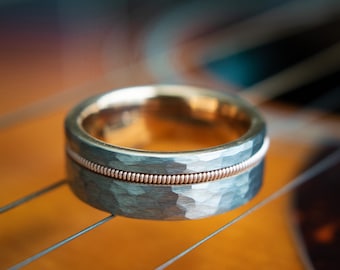 Men's Guitar Wedding Ring- Men’s Wedding Band- Guitar String Wedding Ring- Men’s Guitar String Ring- Men’s Tungsten Ring-Guitarist