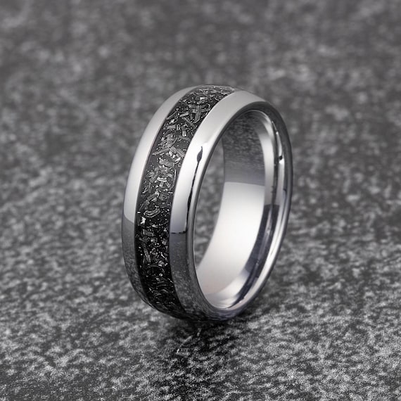 Men's Wedding Ring- Tungsten Wedding Band- Men's Meteorite Ring- White Gold Men’s Wedding Band- Men’s Tungsten Ring- Romeo White Gold