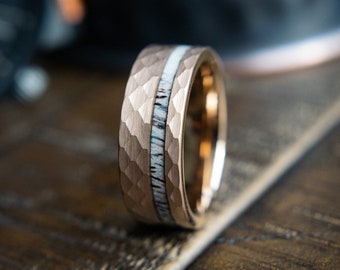 Men's Deer Antler Ring -Mens Hammered Wedding Ring - Men's Antler Wedding Bands- Men's Rose Gold Wedding Ring- Mens Tungsten Ring- Grant