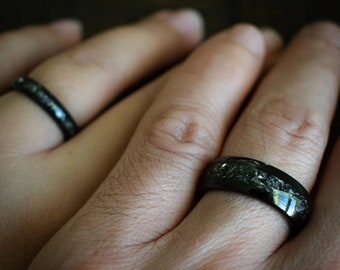meteorite ring matching wedding bands for him and her