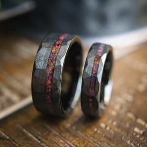 Couples Wedding Bands- Black Hammered Rustic His Hers Wedding Rings- Men’s Black Wedding Band Set- Rogue & Gambit