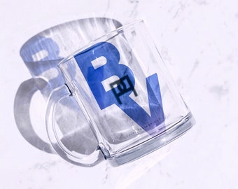 Monogram Glass Mug with Your Initials or Birth Year,  Handmade with Infused Pigmented Ink by The Perfect Heart