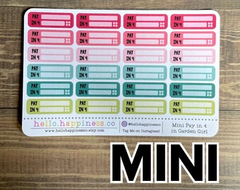 Mini Simple Pay in 4 Bill Due Trackers - Planner Stickers - Many Color Options - 1.3in width