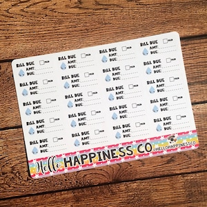 Kawaii Water Bill Due Planner Stickers