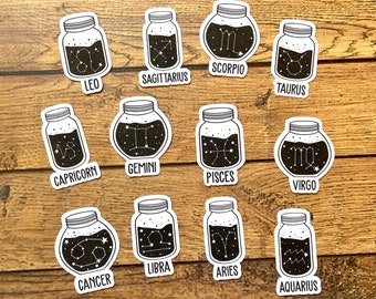 Zodiac Mason Jar Quote Die Cuts   - Glossy & Holographic Overlay Options Available