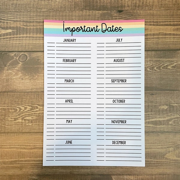 Jumbo A5 Sticker Flake - Important Dates Tracker