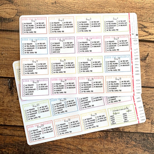 31 Day Rainbow Work Out Challenge Planner Stickers