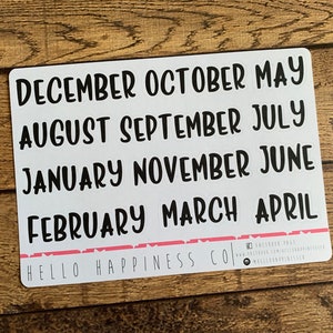 Large Bold Script Months of the Year Stickers Planner Stickers