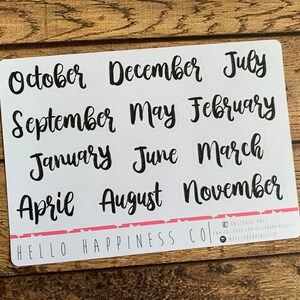 Large Brush Lettering Months of the Year Stickers Planner Stickers