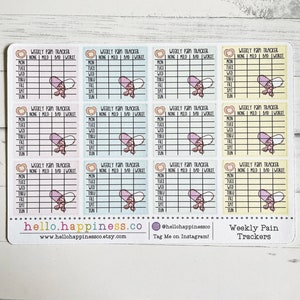 Weekly Pain Tracker - Chronic Illness Planner Stickers - Spoonie Stickers -  Background Color Options