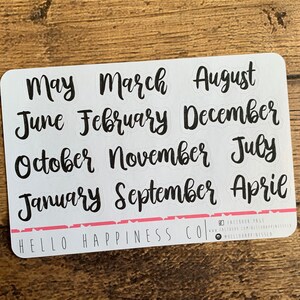 Small Brush Lettering Months of the Year Planner Stickers