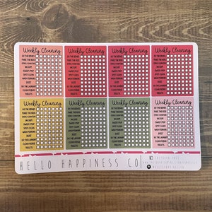 Customizable Weekly Cleaning Trackers - Planner Stickers - Many Color Options