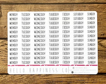 Small Weekdays Stickers - Isabel Script Stickers - Planner Typography Sticker