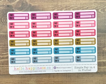 Simple Pay In 4 Bill Due Planner Stickers - Many Color Options -