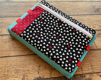 A5 Planner Pouch Featuring Elastic - Heart Stitch with Red Elastic