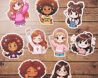 Vinyl Girl Power Die Cut Stickers - You Pick Your Doll - Glossy or Holographic Overlay Available