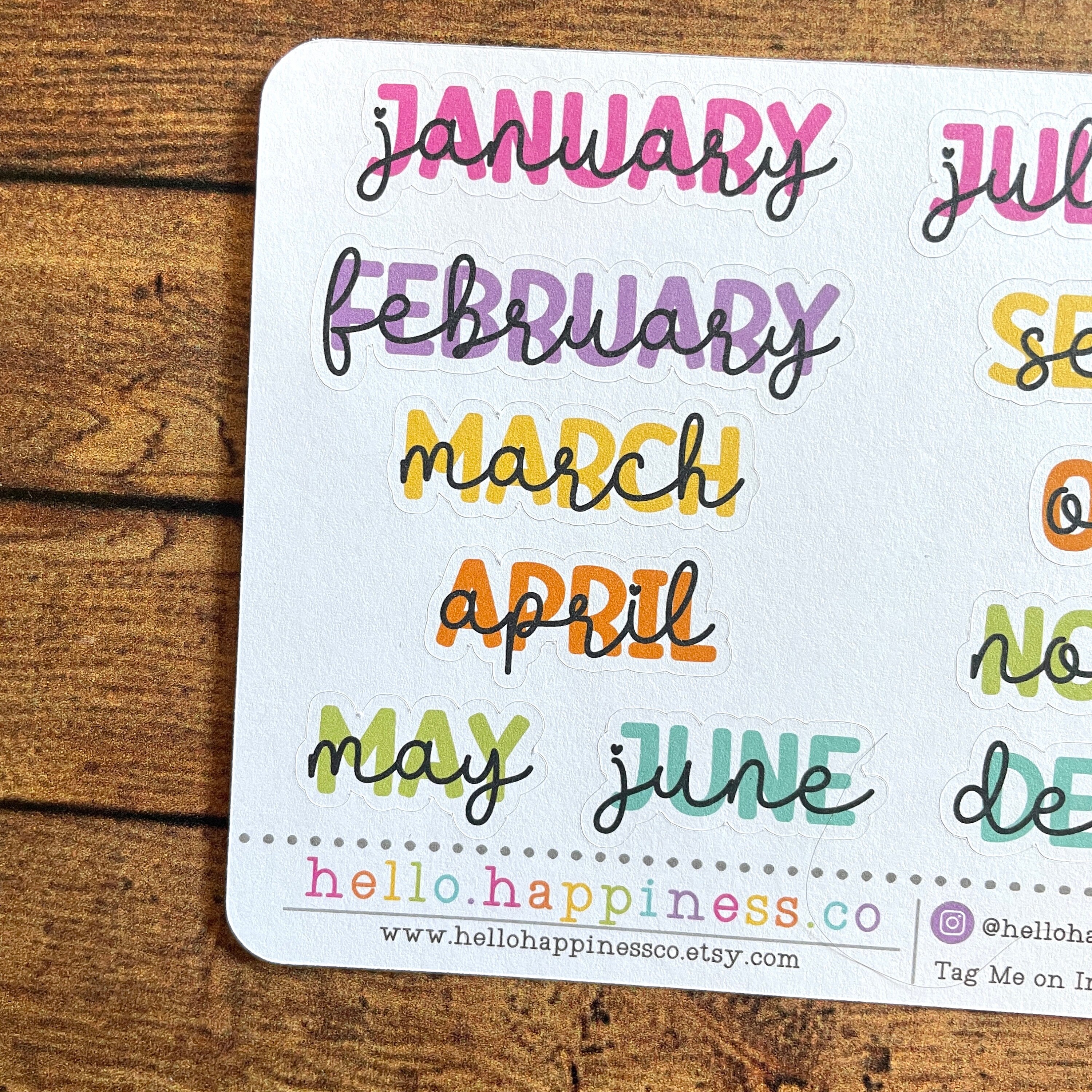 Small Months of the Year Planner Stickers - Colorful Background - Etsy