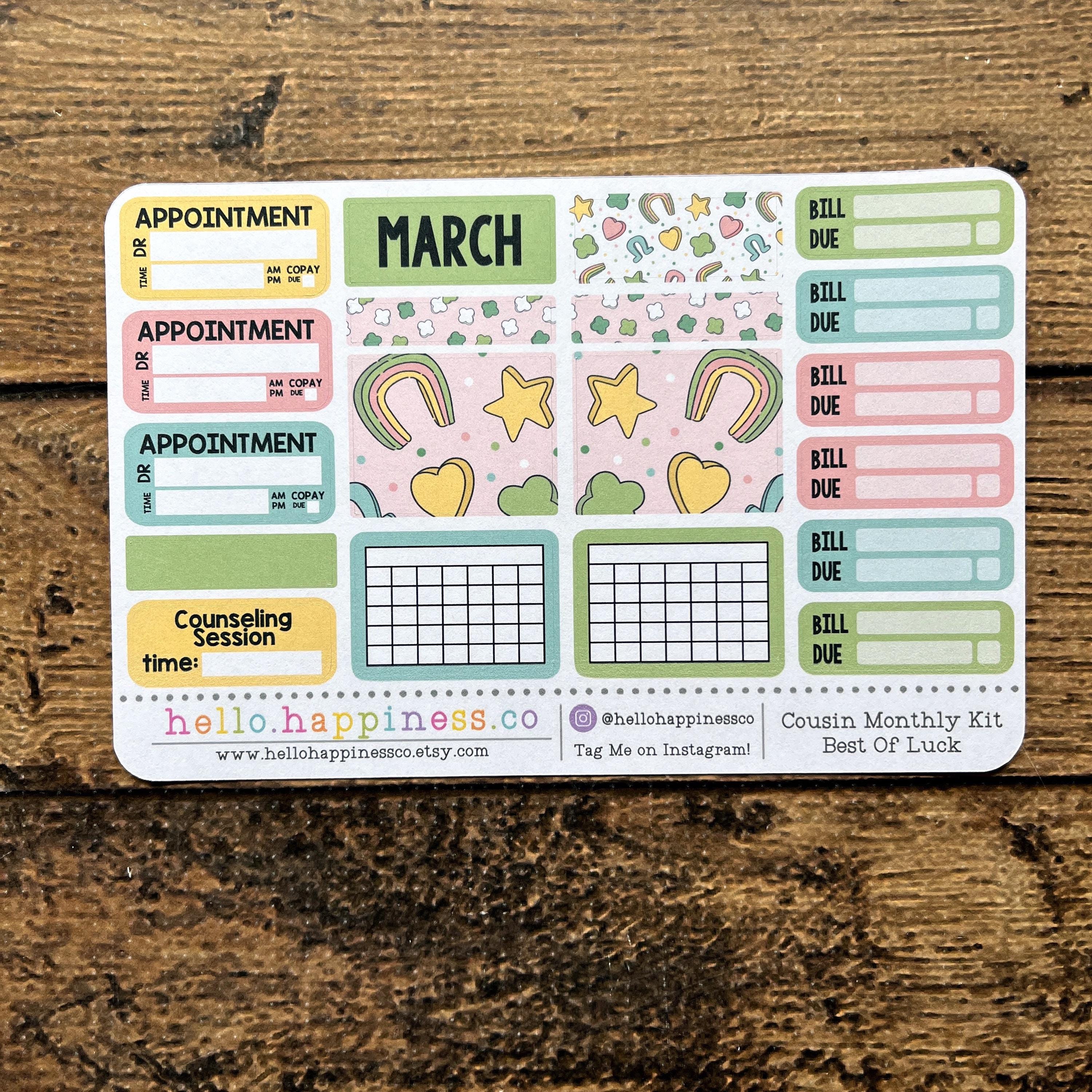 Hobonichi Cousin Monthly View Kit - Best of Luck - March Monthly Kit - Etsy