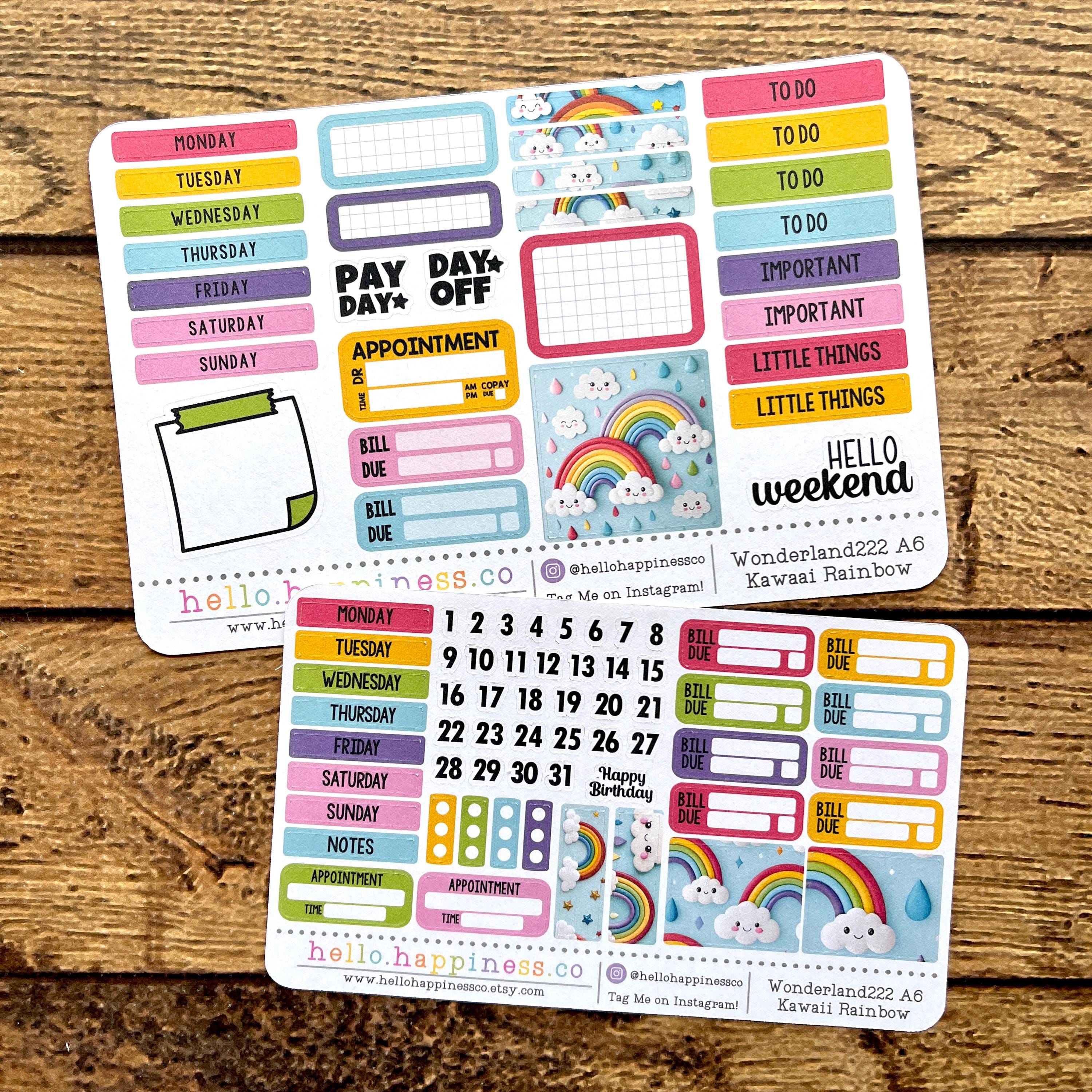 A6 Planner Stickers: Kawaii Rainbow Monthly/weekly Kit - Etsy