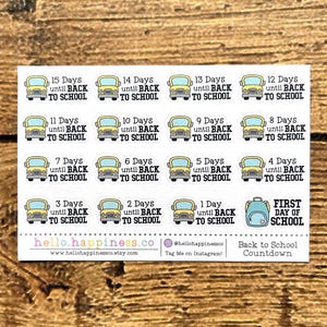 Terug naar school aftellen - plannerstickers - minivel