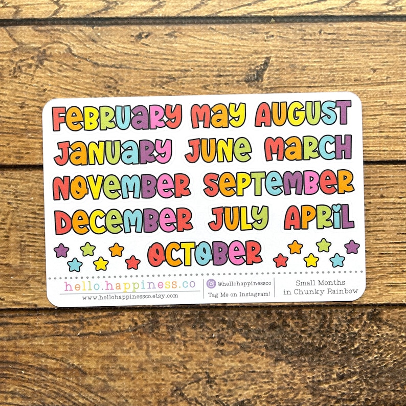 Small Months of the Year Planner Stickers - Chunky Rainbow - Etsy