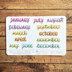 Kleine maanden van het jaar Planner Stickers - kleurrijke achtergrond